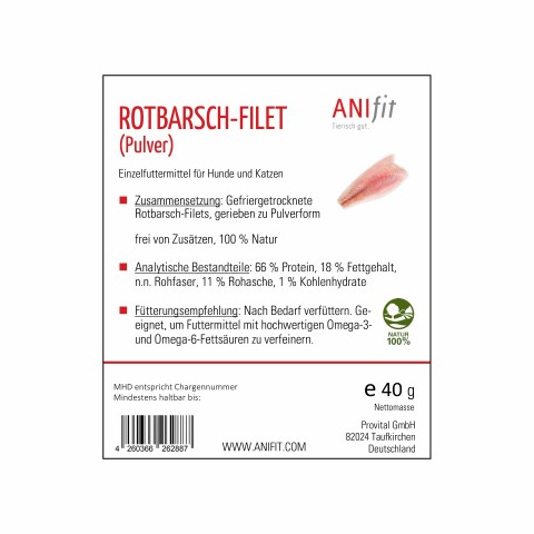 Hond Kat Accessories Snacks Voedingssupplementen Roodbaarsfilet (poeder) 40g 1 Stuk -3- Anifit